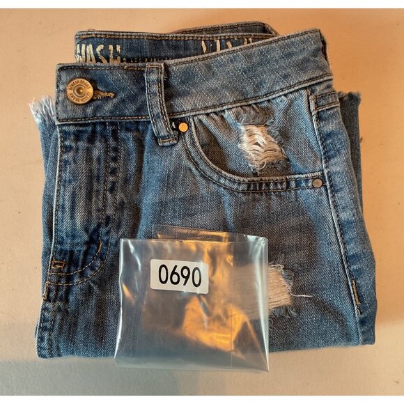 Rewash Womens Distressed Denim Mini Skirt Sz 1 waist 25 Light Wash Frayed Hem - Picture 6 of 7